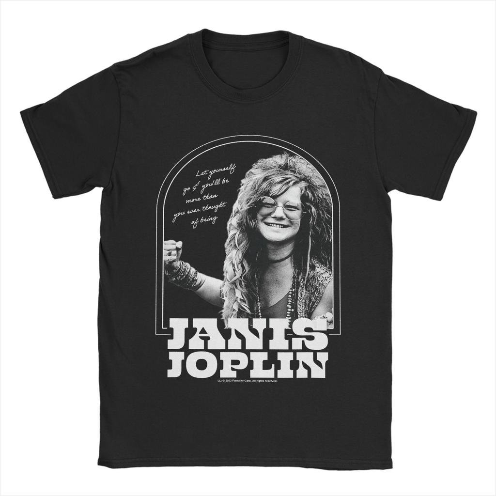 Mens TShirt Janis Joplin Let Yourself Go Be More Novelty Pure Cotton Tees Short Sleeve T Shirts Crew Neck Clothes Printed