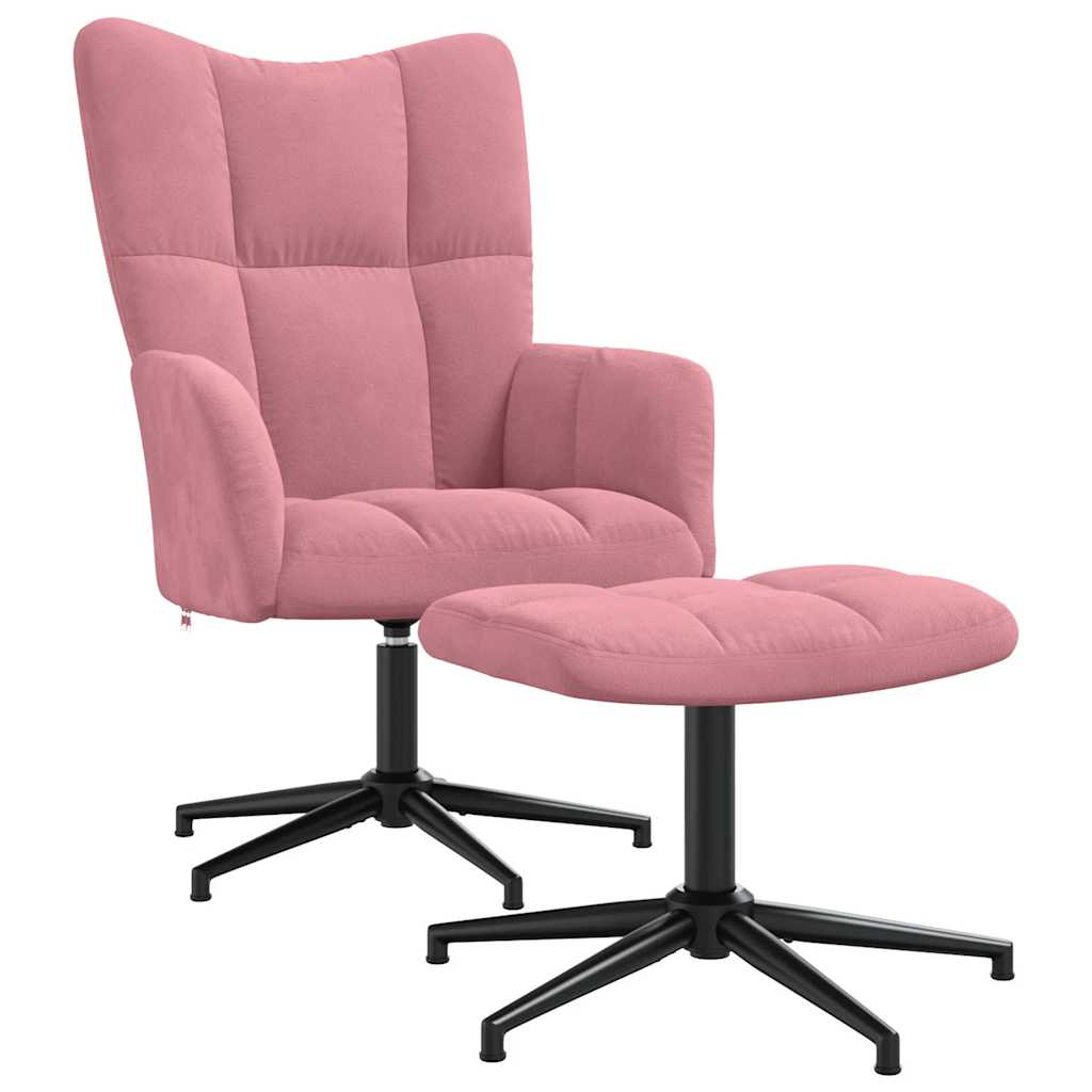 Pink Velvet Relaxation Armchair with Footstool