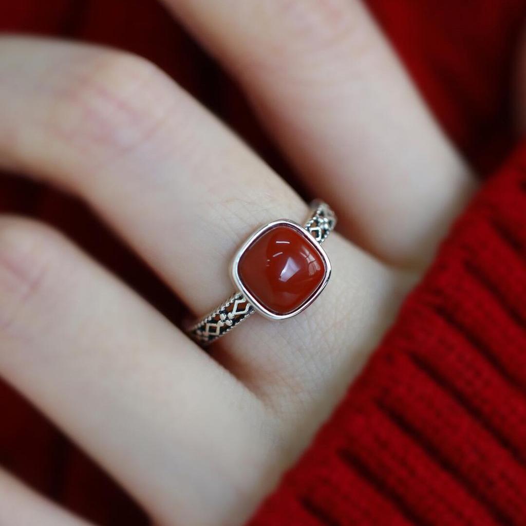 Xiaomi 925 Sterling Silver Rings for Women Couple Minimalist Handmade Simple Red Stone Ring Fine Jewelry Gift Prevent Allergy