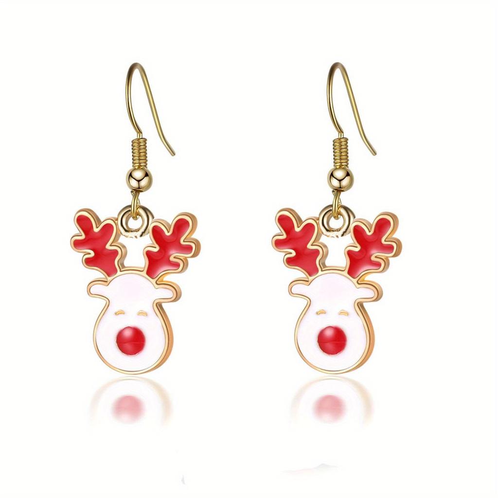 Ladies' Christmas Reindeer Earrings - Elegant Zinc Alloy Red-nosed Reindeer Drop Earrings, Festive Jewellery, Christmas Party Accessory Gift - 1 Pair