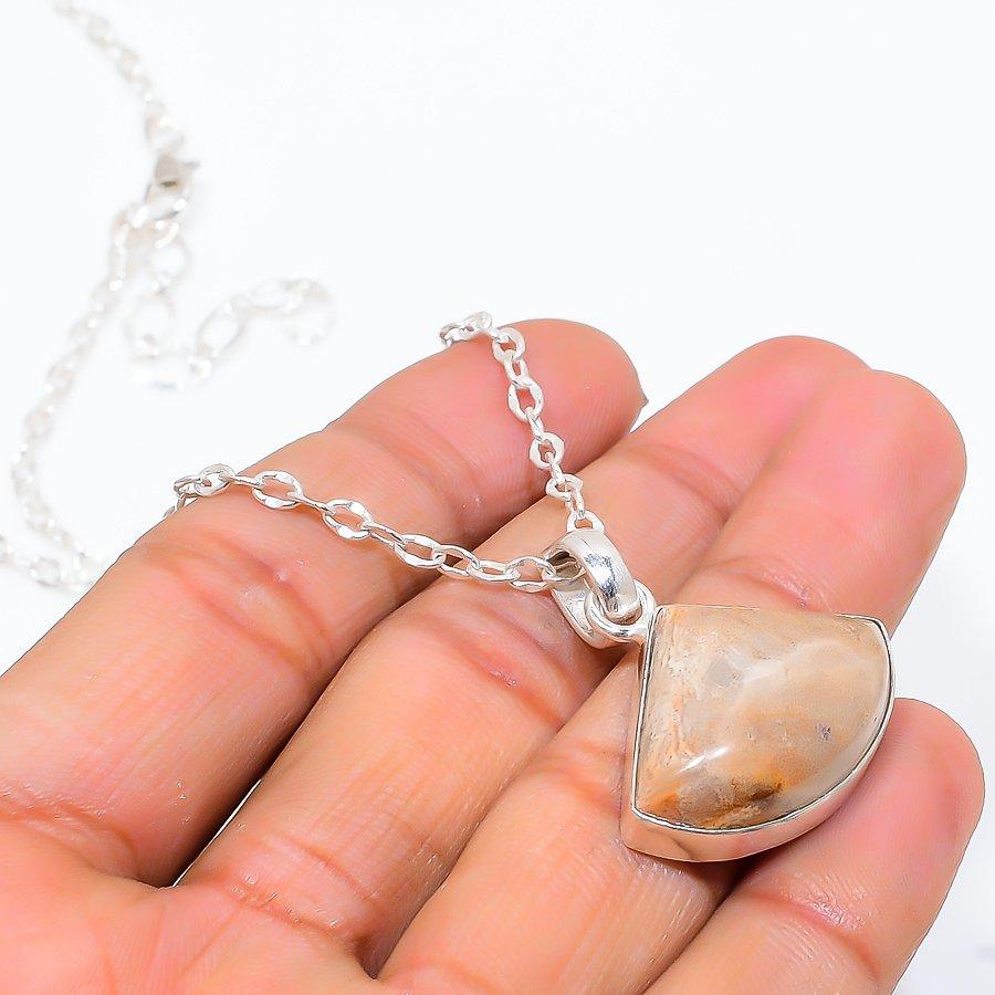 Fossil"Coral Gemstone Handmade 925 Sterling Silver Jewelry Necklace 20" GK-4145