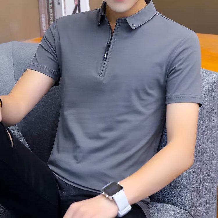 Harajuku 2024 New Men's Summer Solid Color Polo Shirt - Five-Point Sleeve, Trendy Japanese Youth Style
