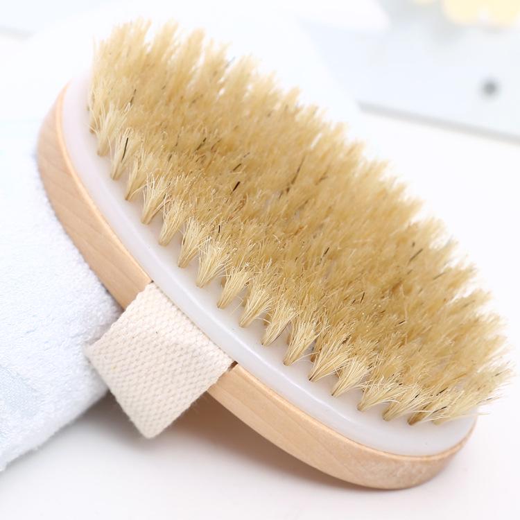 Portable Handheld Boar Bristle Bath Brush - Round Head Shower Back Scrubber