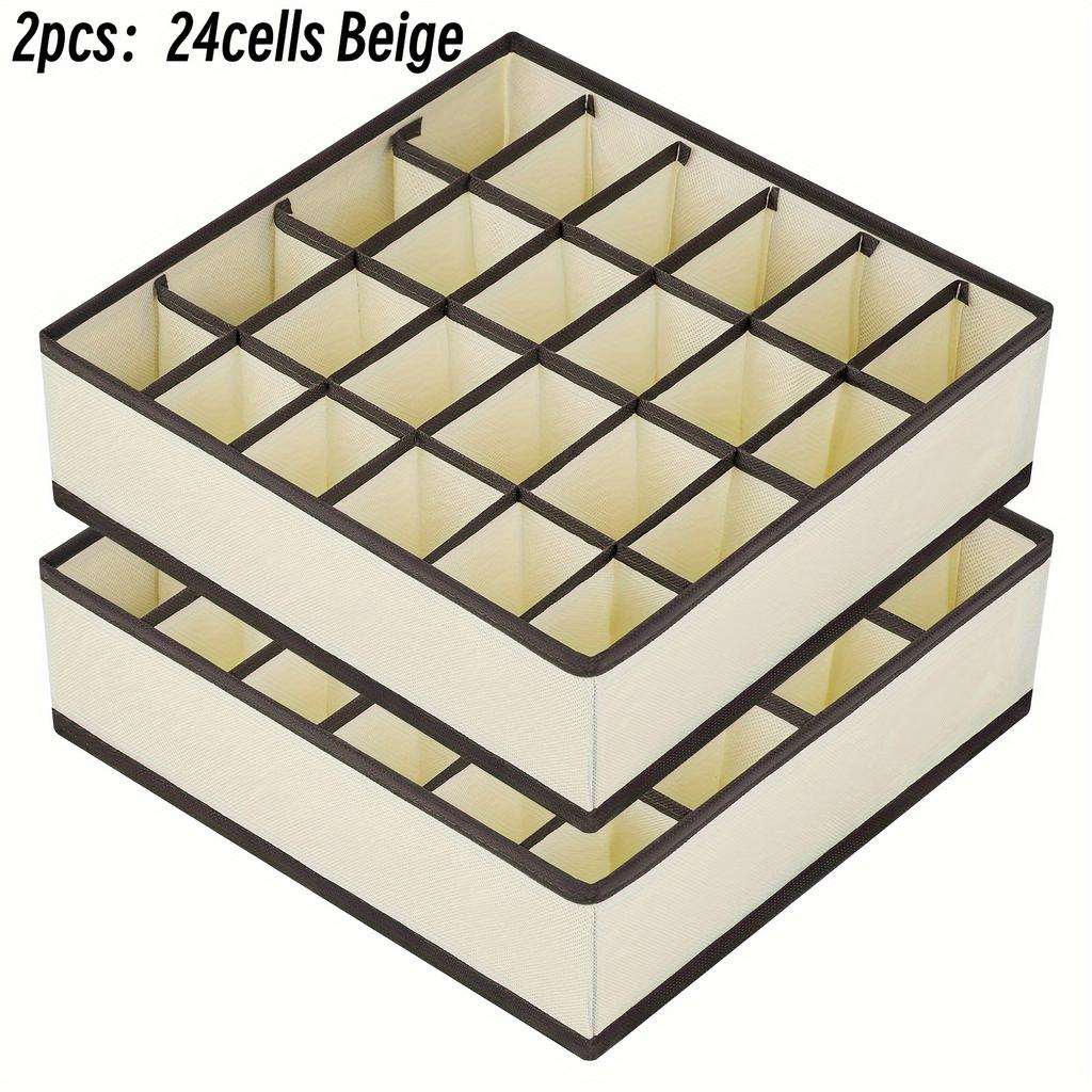 2er-Pack Mehrzweck-Socken-Schubladen-Organizer, Unterwäsche-Einteiler, 24-Fächer, Zusammenklappbare Schrank-Organizer, Beige- und Graue Optionen