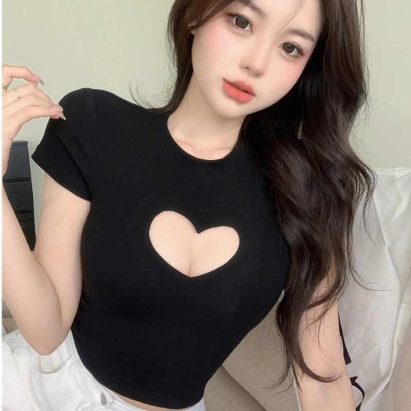 Spice Girl Love Hollow Sexy Slim Short Sleeve T-Shirt Women's Pure Desire Short Fried Street Skinny Chic Unique Top