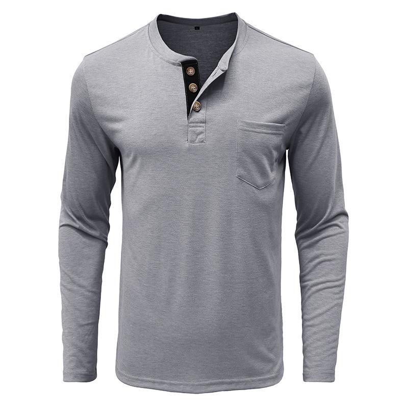 Men's Long-Sleeve Henley Crew Neck T-Shirt for Autumn and Winter