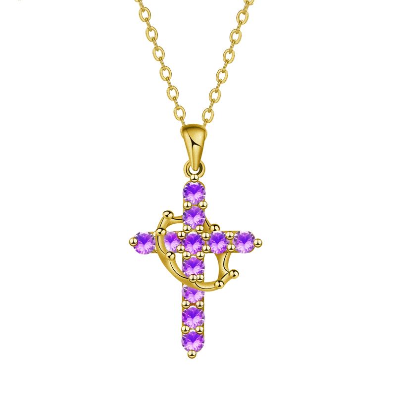 Colorful Zircon Rotatable Crown Cross Necklace for Women Stainless Steel Rotating Crown Cross Choker Birthday Party Jewelry Gift