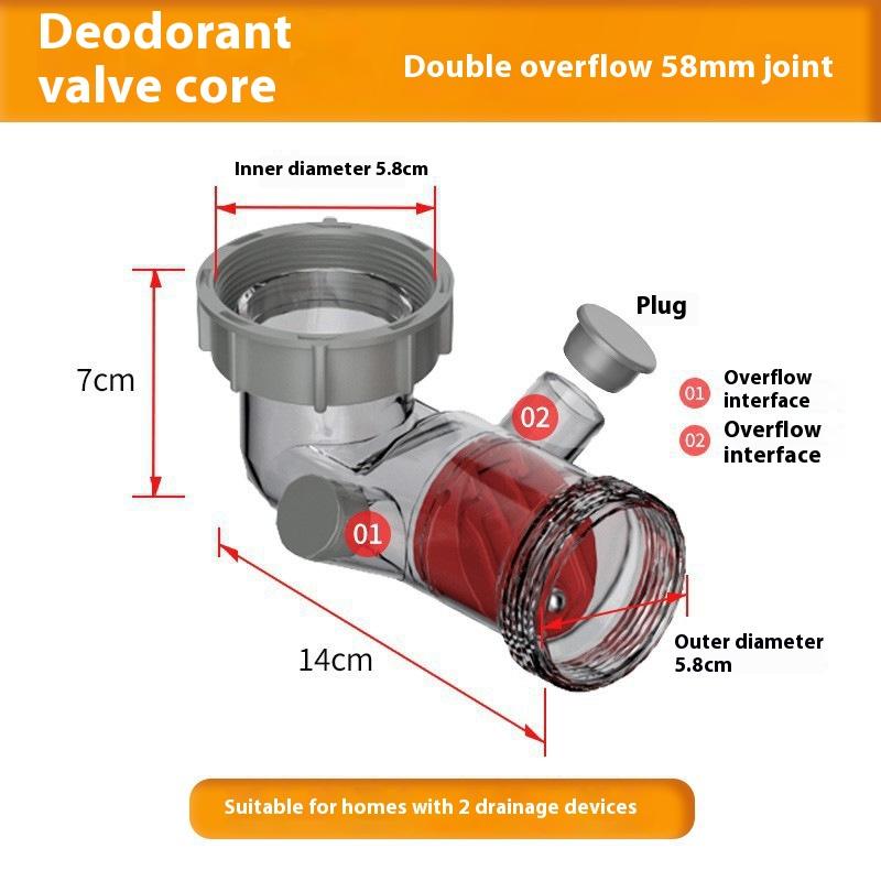 New 1pc Side Discharge Double Overflow Anti Odor Accessory Kitchen Sink Drain Check Valve For Anti-Blocking Sewer Tube