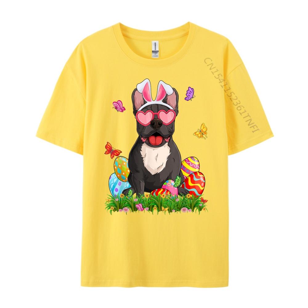 Cute French Bulldog Dog Bunny Ears Easter Eggs Easter Day Graphic T Shirts 100 Cotton Anime T Shirts Mardi Gras