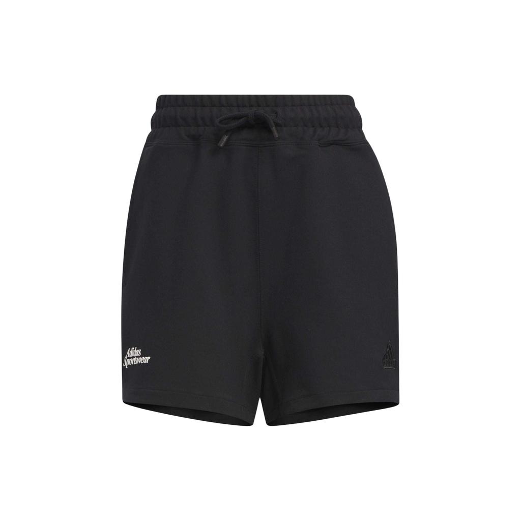 Adidas Miles Lounge Soft Shorts With Elastic Waistband And Letter Print Drawstring Women Shorts Black IM8865
