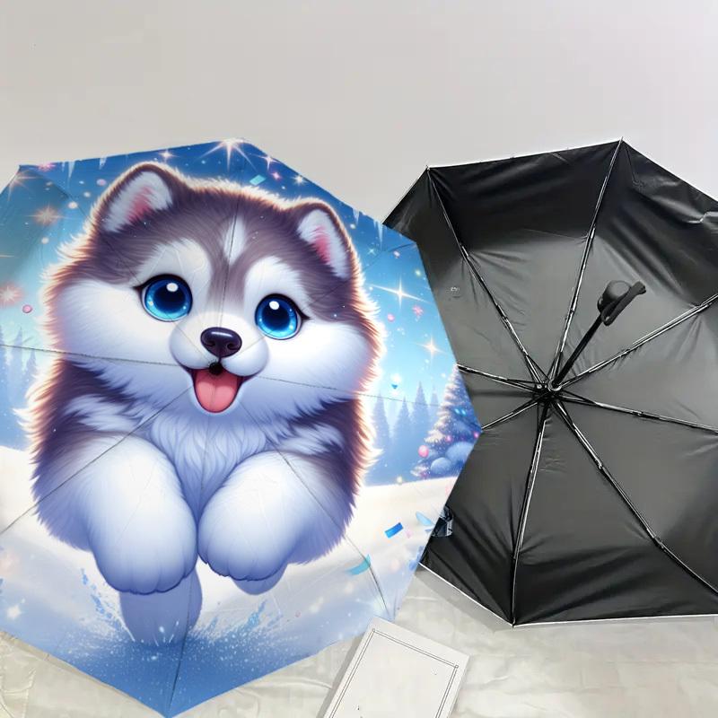 1pc Winter Wonderland Pup Umbrella with Plastic Handle,Suitable for All Seasons Home Travel Outdoor UmbrellaDD1055