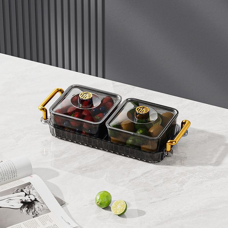 2/4/6 Grid Acrylic Snack Platter With Lid Fruit Plate Partition Platter Living Room New Year Dried Fruit Tray Candy Storage Box