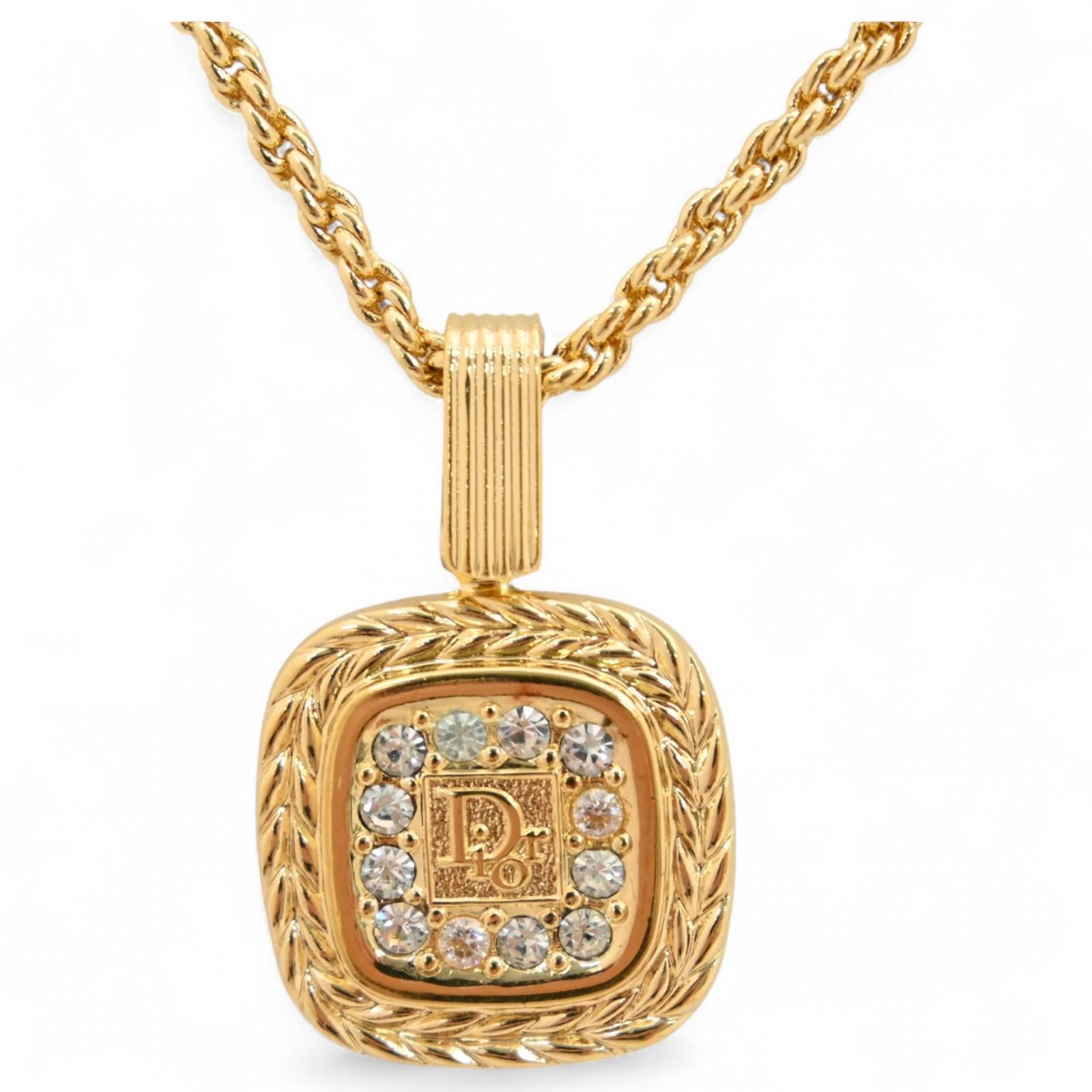 

Auth DIOR Necklace Logo Rhinestone Gold di6507bf