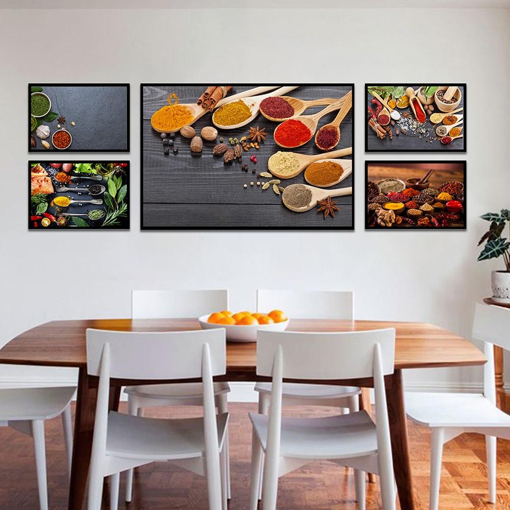 Grains Spices Spoon Peppers Canvas Painting Kitchen Decor Posters Print for Dining Room Wall Art Pictures Home Art Decor