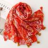 Winter Aztec Ethnic Floral Tassel Viscose Shawls Scarf Lady High Quality Thin Wrap Beach Stole Bufandas Muslim Hijab 180*90Cm