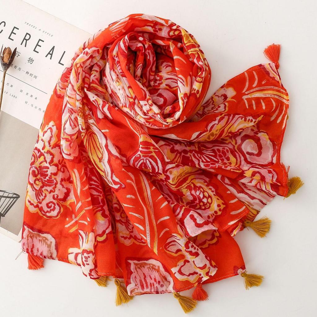 Winter Aztec Ethnic Floral Tassel Viscose Shawls Scarf Lady High Quality Thin Wrap Beach Stole Bufandas Muslim Hijab 180*90Cm