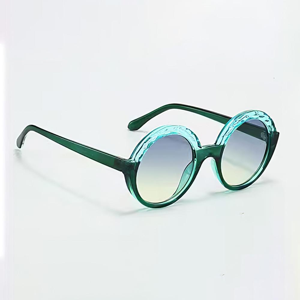 Vintage Sunglasses Women Fashionable Circular Gradient Lens Glasses With Green And Blue Transparent Frame Unique Design