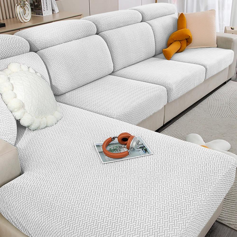 Jacquard Stretch Fabric Sofa Cover Plain Seat Couch Covers for Sofa Living Room Removable Seat Case Chaise Lounge Slipcover Pets