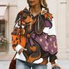 Women Long Sleeve Drawstring Hood Kangaroo Pocket Pullover Printed Hoodie