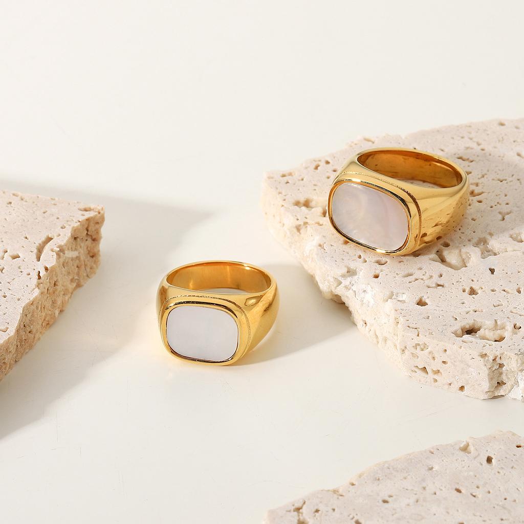 European and American rectangular white ring 18K gold vacuum plated stainless steel wedding ring couple ring