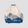 Herbst Winter Herren Pullover Batikmuster Schneeberg Muster Farblich passende Rundhals Strick Dick Lange Ärmel Warme Lose Herren Strickmode