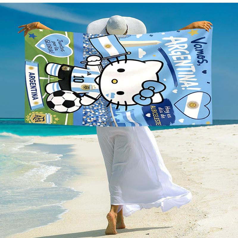 1pc Kitty Argentina Soccer Cartoon Quick Dry Microfiber Bath Towel for Swimming Surfing Camping Unisex Holiday. SJT7201135