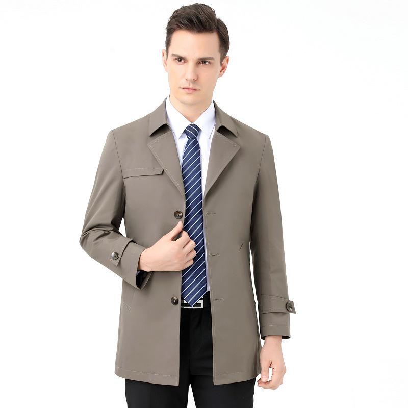 2025 Spring Men's Mid-Length Business Casual Trench Coat - Solid Color Outerwear