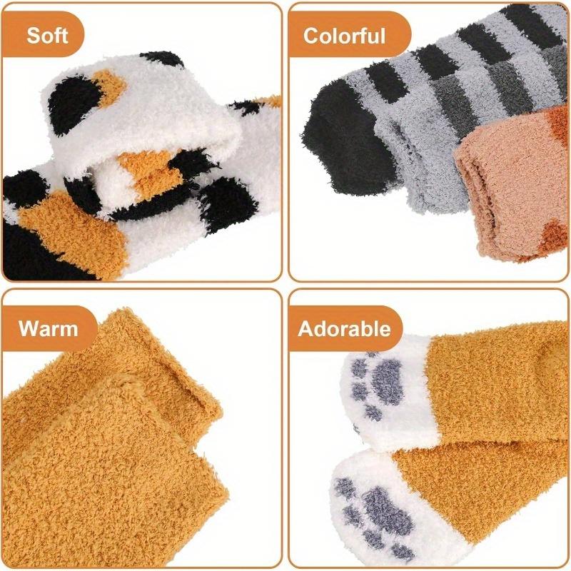 6 paires de chaussettes patte de chat pour femmes - chaussettes d'hiver douces et moelleuses avec poignets élastiques, cadeau de Noël, adaptées aux amoureux des chats