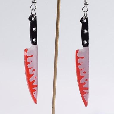 Halloween Bloody Knife Earrings, Creative Horror Bleeding Fruit Knife Drop Earrings, Double Flat Acrylic Ear Jewelry