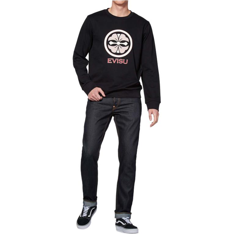 Evisu Family Flower Little Seagull Print Sweatshirt Men Sweatshirt Black 2EAHTM0SW410XX