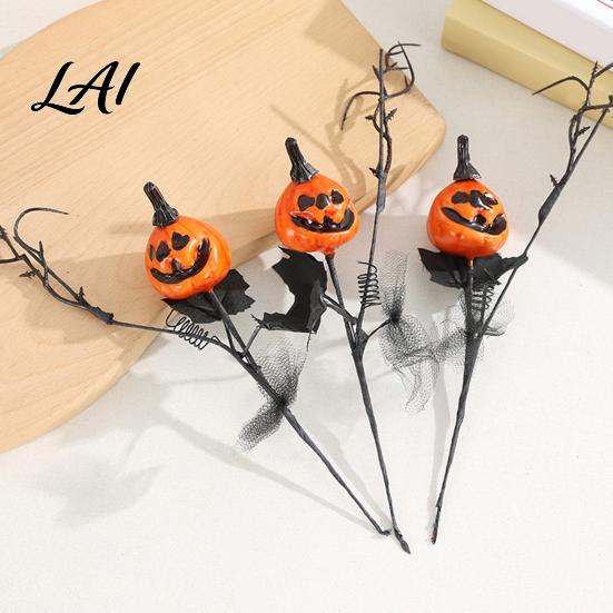 Spooky Halloween Home Decor Artificial Pumpkin Stems Black Branch with Maple Leaves Fake Vase Centerpiece Gothic Floral Arrangement for Vase Indoor