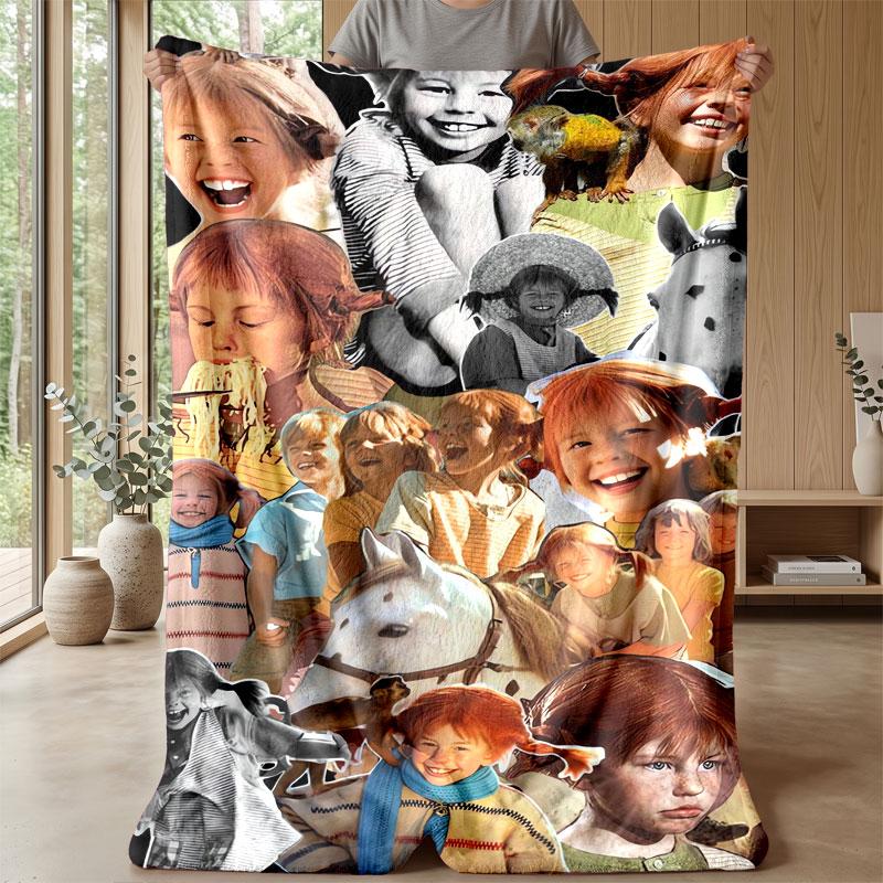 Soft Flannel Blanket Lightweight Cozy Bedroom Living Room CoverPippi Longstocking