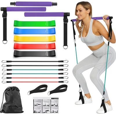 Portable Pilates Bar Kit with Resistance Bands for Exercise Resistance Bands Home Fitness Equipment Supports Full Body Workout