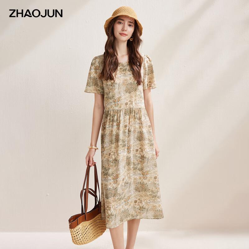 Zhaojun Women s Printed Mulberry Silk Short-Sleeve Dress XL