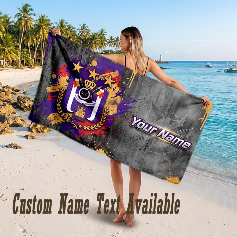 Anderlecht FC logo Design Beach Towel Custom Text Large Towel for Beach Vacation