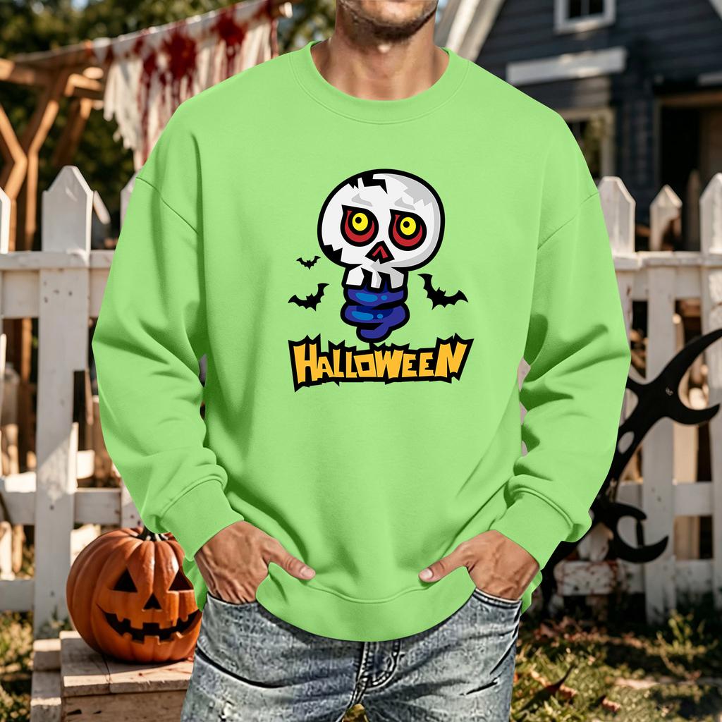 Men's Halloween Printed Long Sleeve T-Shirt Crewneck Casual Sports Top Unisex for Couples