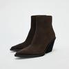 Bottines Noires en Cuir pour Femmes Bout Pointu Talon Compensé Design Tendance Bottes à Fermeture Éclair Latérale Soirée Streetwear