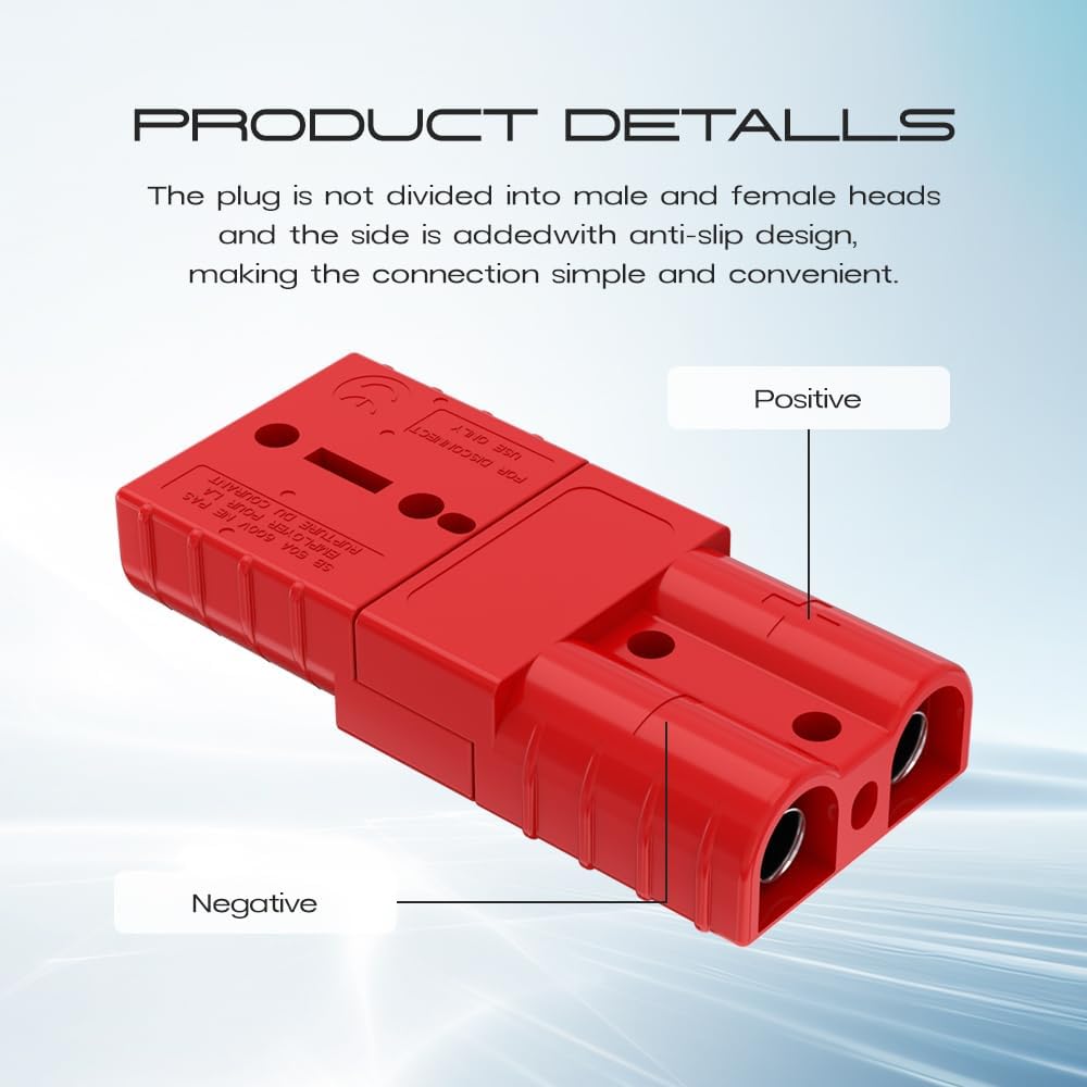 8 Pcs 6-10 Gauge Anderson Connector Plug 50A 12-36V Battery Quick Connector Red Battery Quick Disconnect Wire Harness Plug Kit For Winch Car Auto