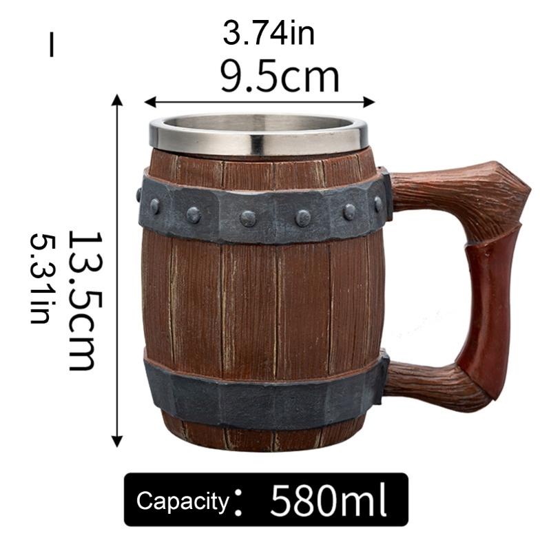 Large Capacity Beer Mugs For Outdoors Use With Retro Woodgrain Finish Nonrust Steel Insulated Cup Thermal Resin Construction