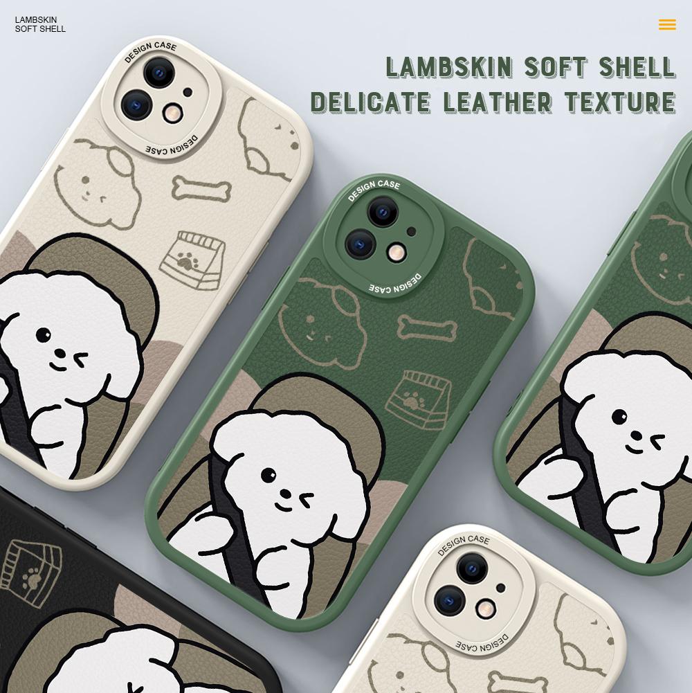 Lovers Couple Cellphone Cover for Vivo V23E Y15 Y91 Y51 OPPO A9 Reno8 6 Realme Huawei Nova 7i P30 Lite Infinix White Puppy PU Leather Phone Case