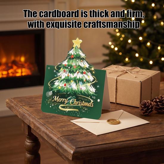 Holiday Gift Exchange Supplies 10 Pcs 3D Christmas Tree Greeting Cards, Postcards Festive Cards for Relatives Friends Bulk New Year, Winter Xmas Party