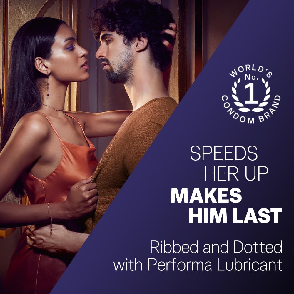 Durex Mutual Climax Condoms for Men & Women - 10 Count |Extra Dotted and Ribbed for Pleasure | Performa Lubricant for Long Lasting