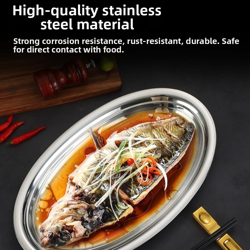 Oval Shape Barbecue Plate Stainless Steel Large Serving Plate New Steamed Fish Plate Kitchen Use