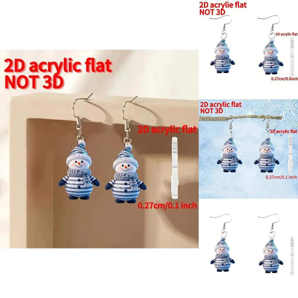 Christmas Cartoon Snowman Acrylic Earrings With Silver Pins For Men And Women