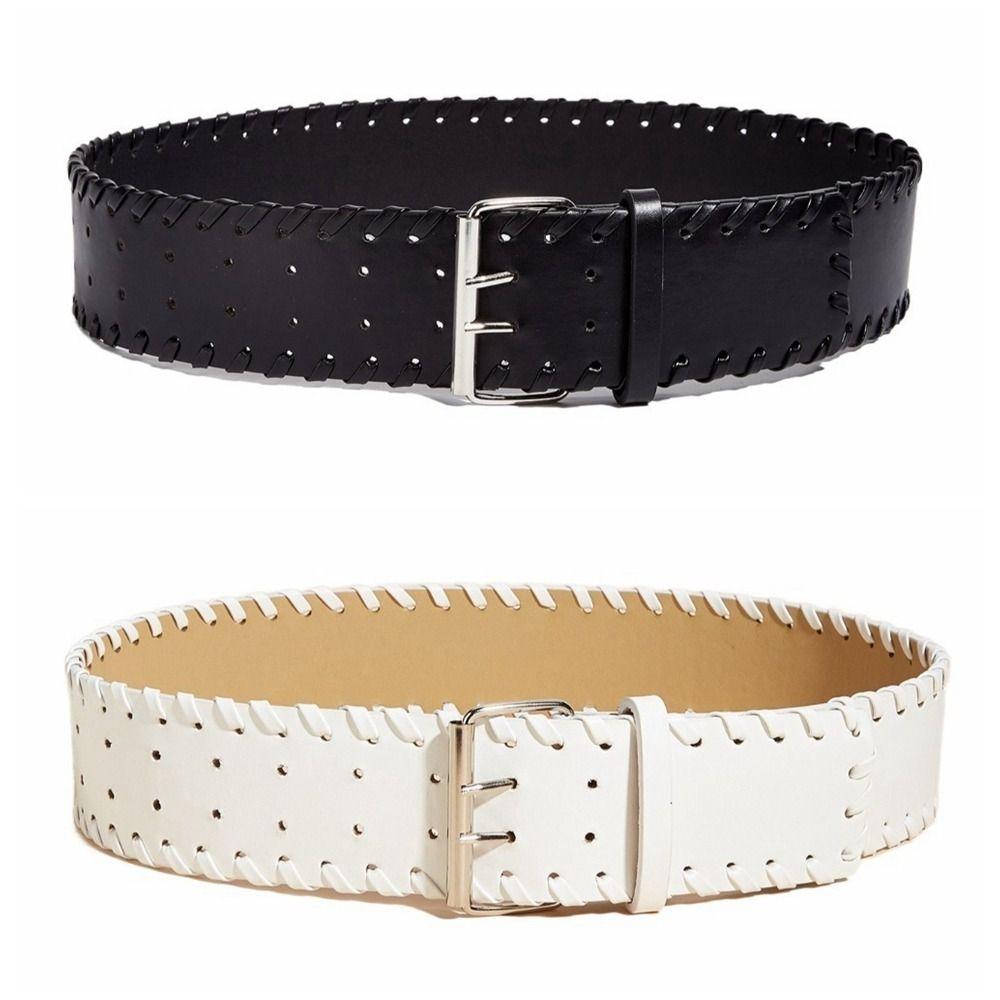 Korean Style PU Leather Waistband Woven Western Cowboy Belt Fashion Women Wide Belt  Spicy Girl