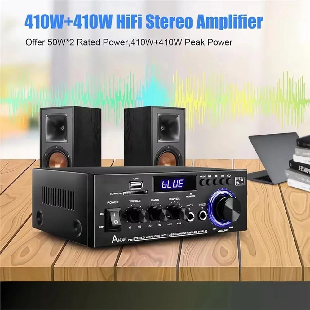 AK45 Bluetooth Audio Amplifier HiFi Digital Amplifier MP3 Player Channel 2.0 80W Power AMP Stereo For Home Car Karaoke