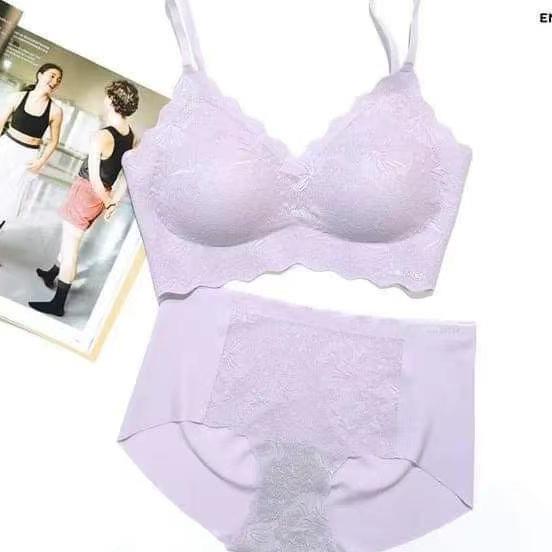2024 RUWEN Purple Seamless Lace Sling Bra Set for Small Busts