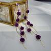 1 Pair Shiny Rhinestone Elegant Women Earrings Rose Flower Long Tassel Drop Earrings Party Jewelry