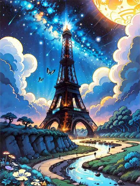 

Полный квадратный круглый набор для алмазной живописи Эйфелева башня Фэнтези вышивка мозаика пейзаж домашний декор Full Round 20x30CM