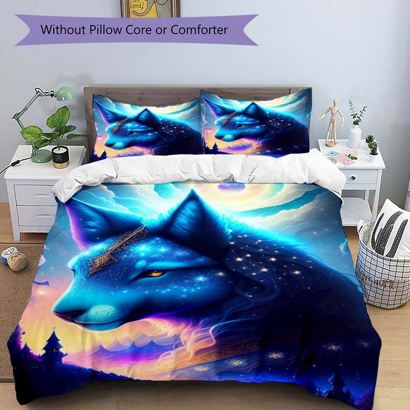 3pcs Anime Wolf Bedding Set - Includes One Quilt Cover and Two Pillowcases (No Core) - Perfect for Bedroom and Guest Room Decoration, Festiv